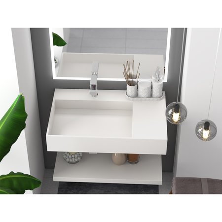 Castello Usa Juniper 30” Left Basin Solid Surface Wall-Mounted Bathroom Sink in White CB-GM-2056-30-L